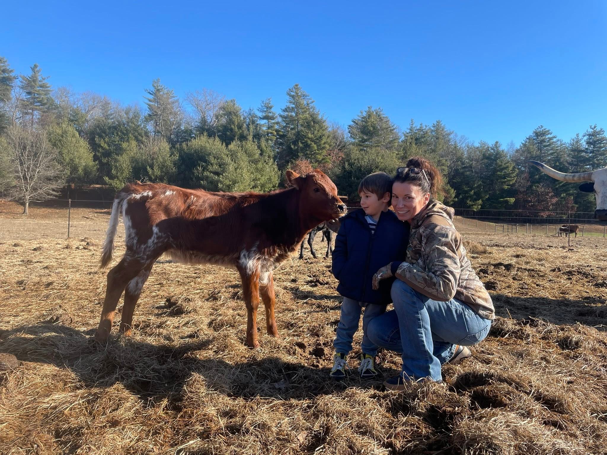 Charlotte with Her Son and Baby Longhorn Calf