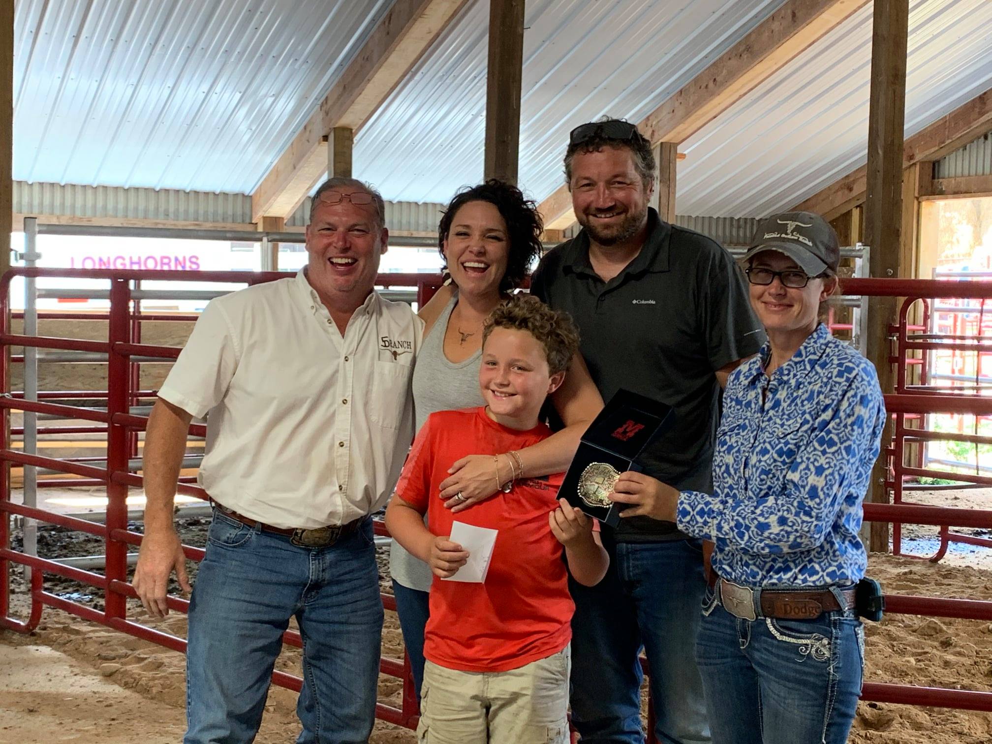 Futurity class winner and Hired Hand customers David & Angie Wulf, 4 Oaks Farm with Sale Host and Hired Hand Customer Dan Huntington, 5D Ranch