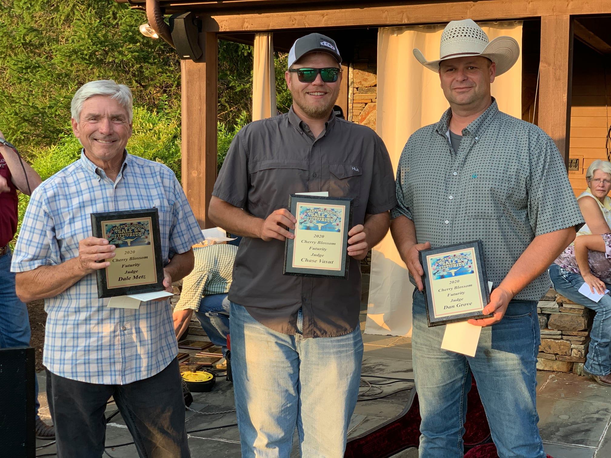 Futurity Judges and Hired Hand customers Dale Metz, FHR Longhorns; Chase Vasut, Rockin AF Ranch and Dan Grove, Grove Cattle