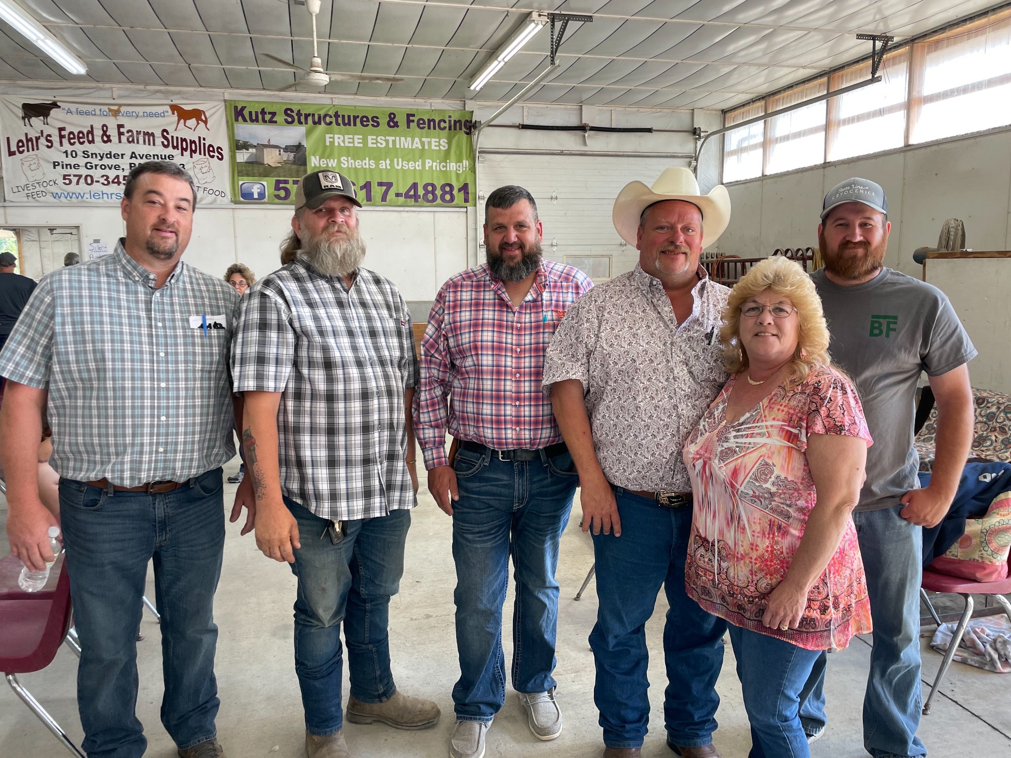 Mark Flinchim, M&M Longhorns with Hired Hand customers Dwayne Dinsmore, Dinsmore Stock Farm; Nelson & Tammy Hearn, Nel-Tam Longhorns; and Jeremy Kronz, Barberry Farm