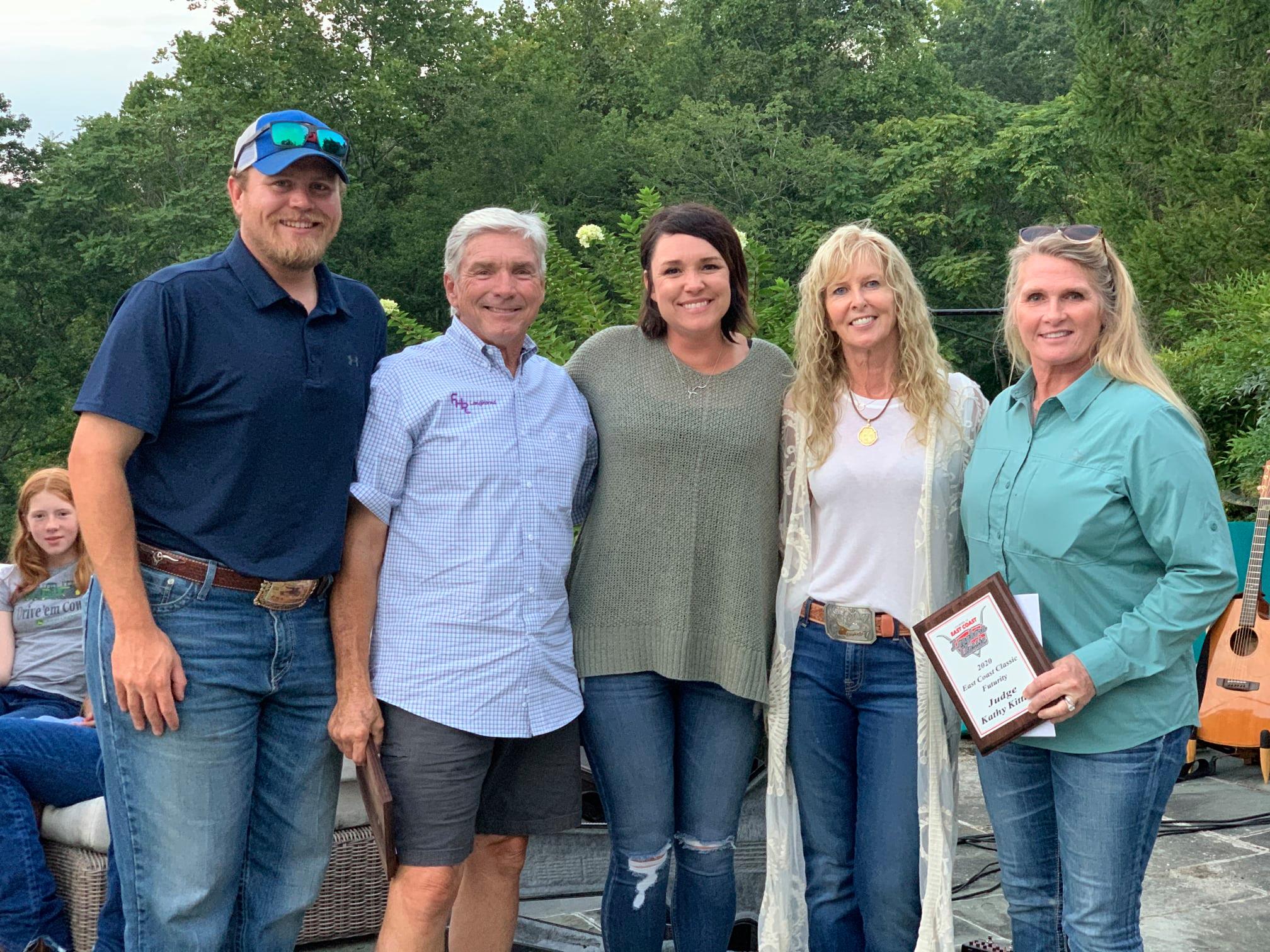 Sale Hosts and Hired Hand customers Chase Vasut and Ann Gravett along with Futurity judges and Hired Hand customers Dale Metz, FHR Longhorns; Angie Wulf, 4 Oaks Farm and Kathy Kittler, Broken Spur Ranch