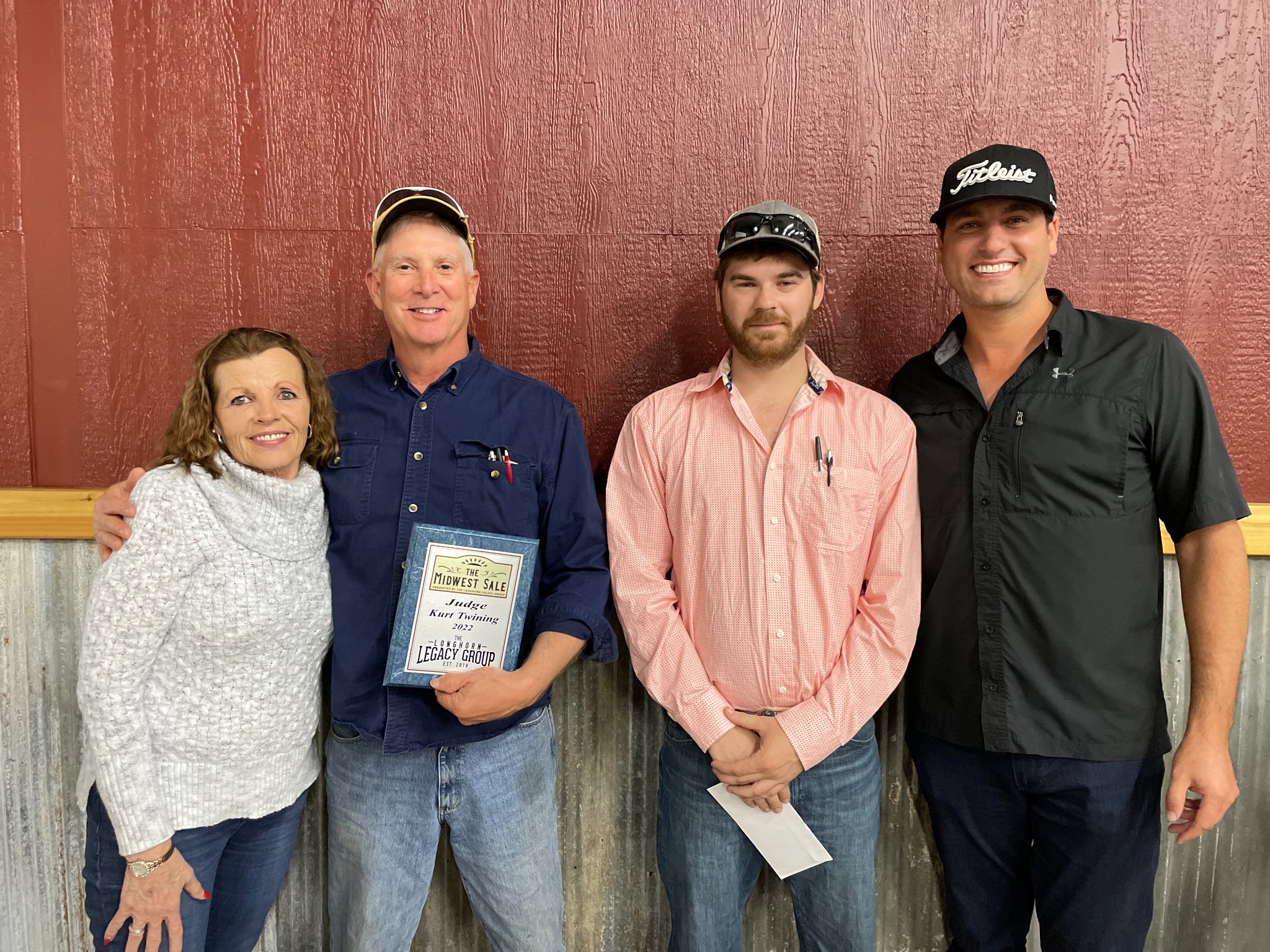 Sale Hosts Debbie Bowmen and Hired Hand customers Lane Craft, Craft Ranch with Futurity Judges Kurt Twining, Silver T Ranch; Dylan Pfizenmaier, Pleasant Hill Longhorns