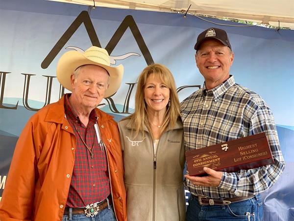 Sale Host and Hired Hand customer John Marshall with High Sellers and Hired Hand customer Suzanne and Brian Brett, Brett Ranch